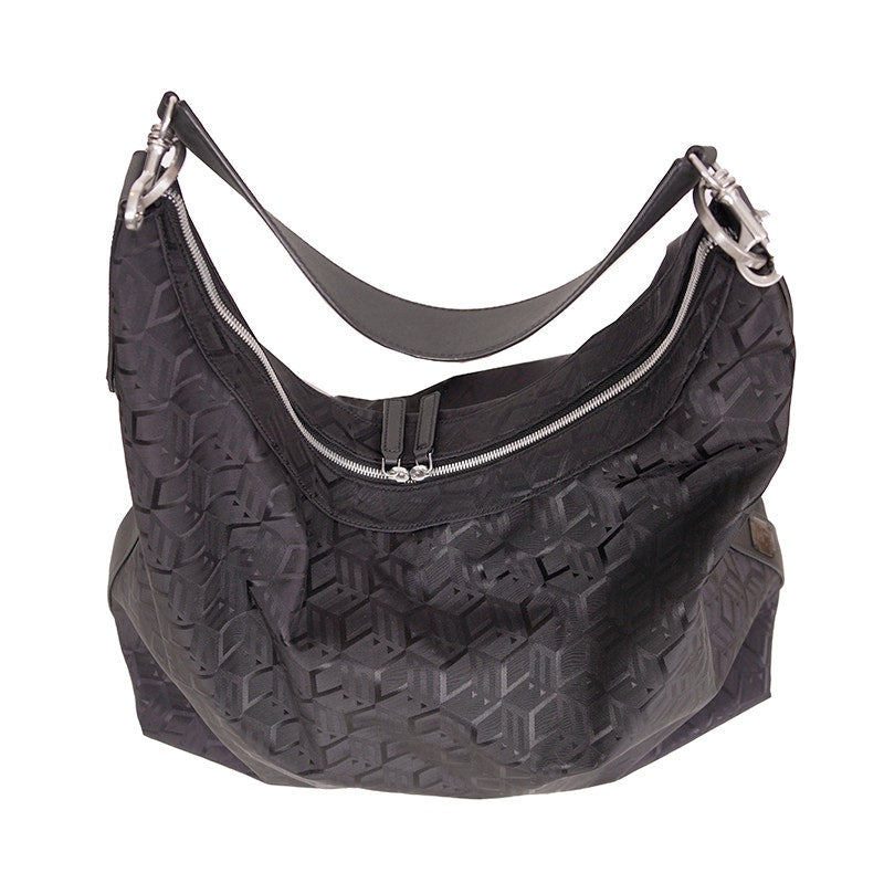 NEW $950 MCM Black CUBIC LOGO Monogram Nylon Sporty Aren X-Large Hobo 2-Way BAG