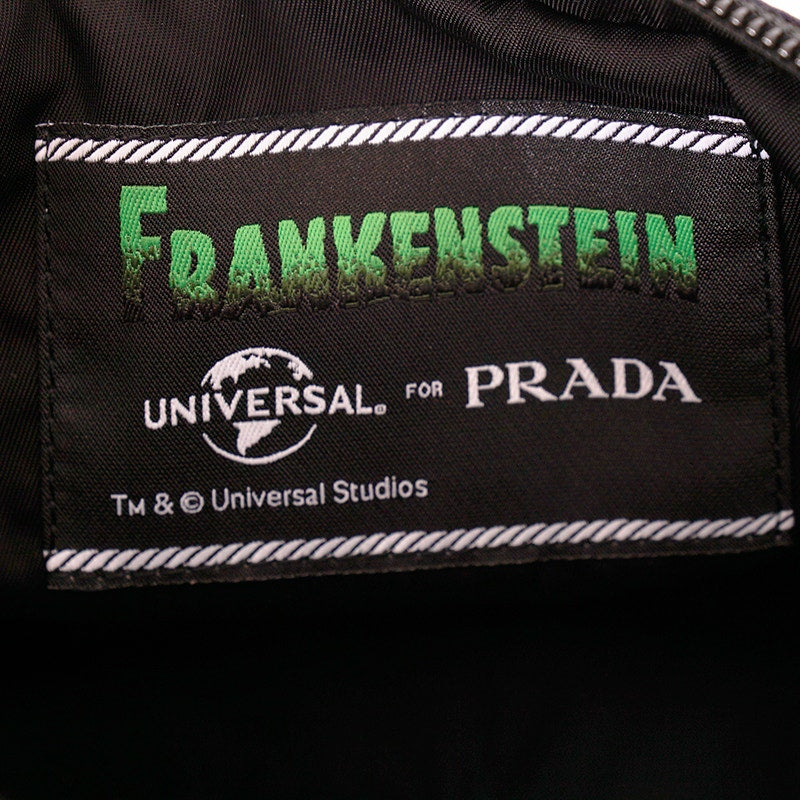 NEW $950 PRADA MEN Blue Frankenstein Thunderbolt Print PADDED NYLON Clutch BAG