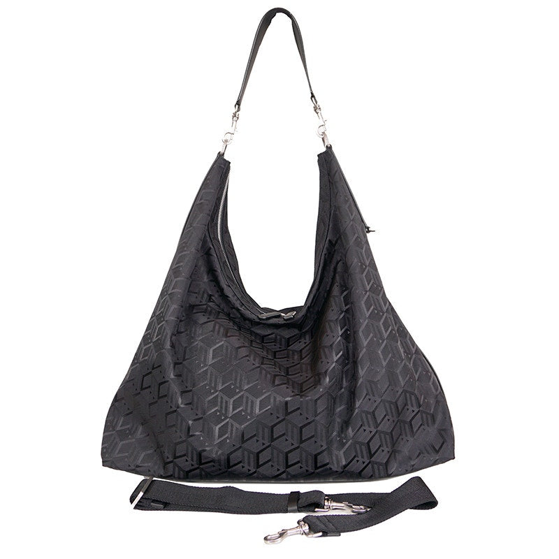 NEW $950 MCM Black CUBIC LOGO Monogram Nylon Sporty Aren X-Large Hobo 2-Way BAG