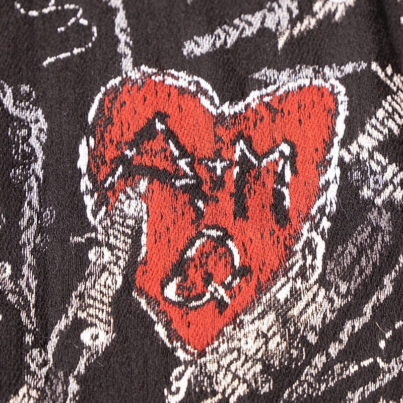 NEW $1,020 ALEXANDER MCQUEEN Black Wool Blend SKELETON GRAFFTI HEART Stole SCARF