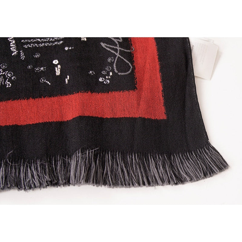NEW $1,020 ALEXANDER MCQUEEN Black Wool Blend SKELETON GRAFFTI HEART Stole SCARF