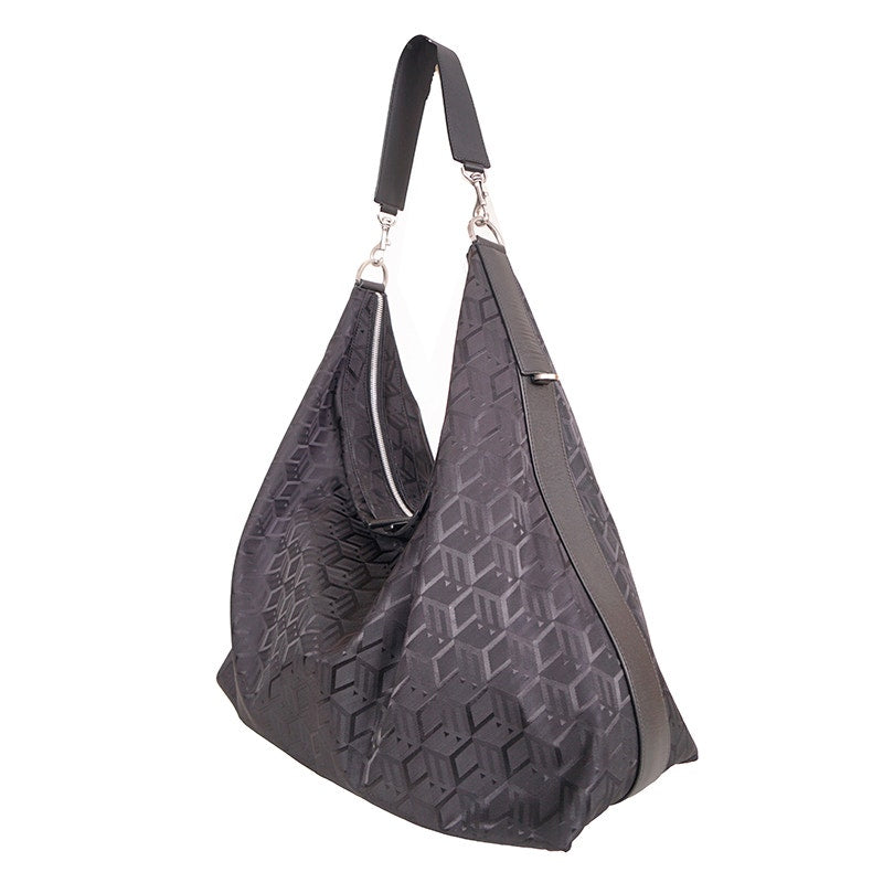NEW $950 MCM Black CUBIC LOGO Monogram Nylon Sporty Aren X-Large Hobo 2-Way BAG