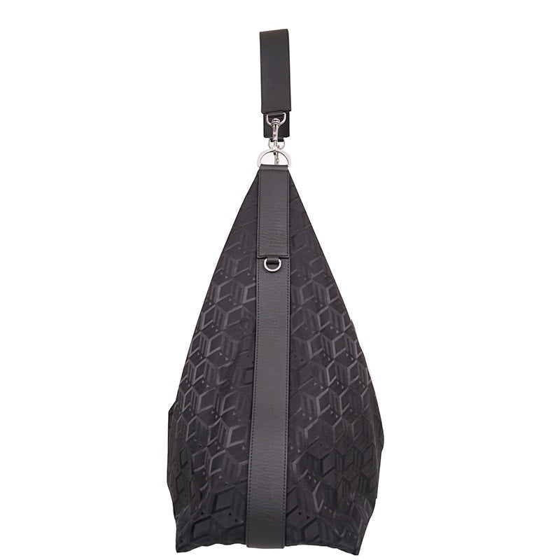 NEW $950 MCM Black CUBIC LOGO Monogram Nylon Sporty Aren X-Large Hobo 2-Way BAG
