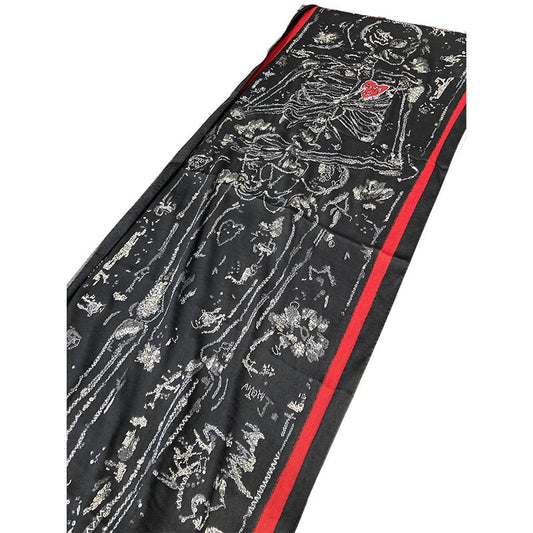 NEW $1,020 ALEXANDER MCQUEEN Black Wool Blend SKELETON GRAFFTI HEART Stole SCARF