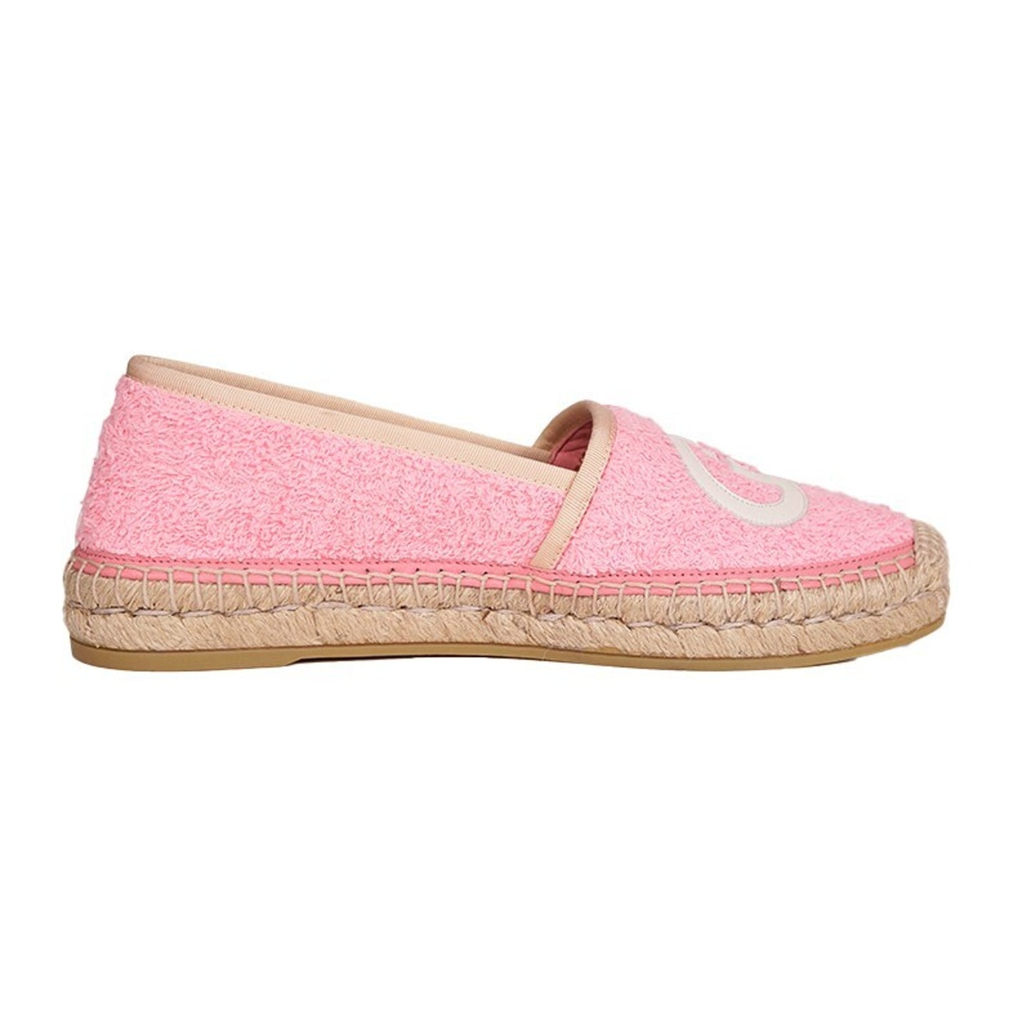 37.5 NEW $620 GUCCI Pink TERRY CLOTH Large GG LOGO Espadrille SUMMER FLATS NIB