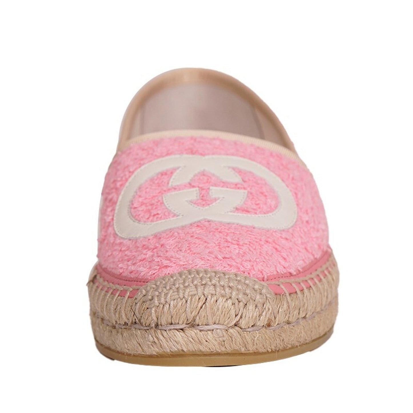 37.5 NEW $620 GUCCI Pink TERRY CLOTH Large GG LOGO Espadrille SUMMER FLATS NIB