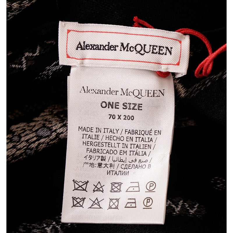 NEW $1,020 ALEXANDER MCQUEEN Black Wool Blend SKELETON GRAFFTI HEART Stole SCARF