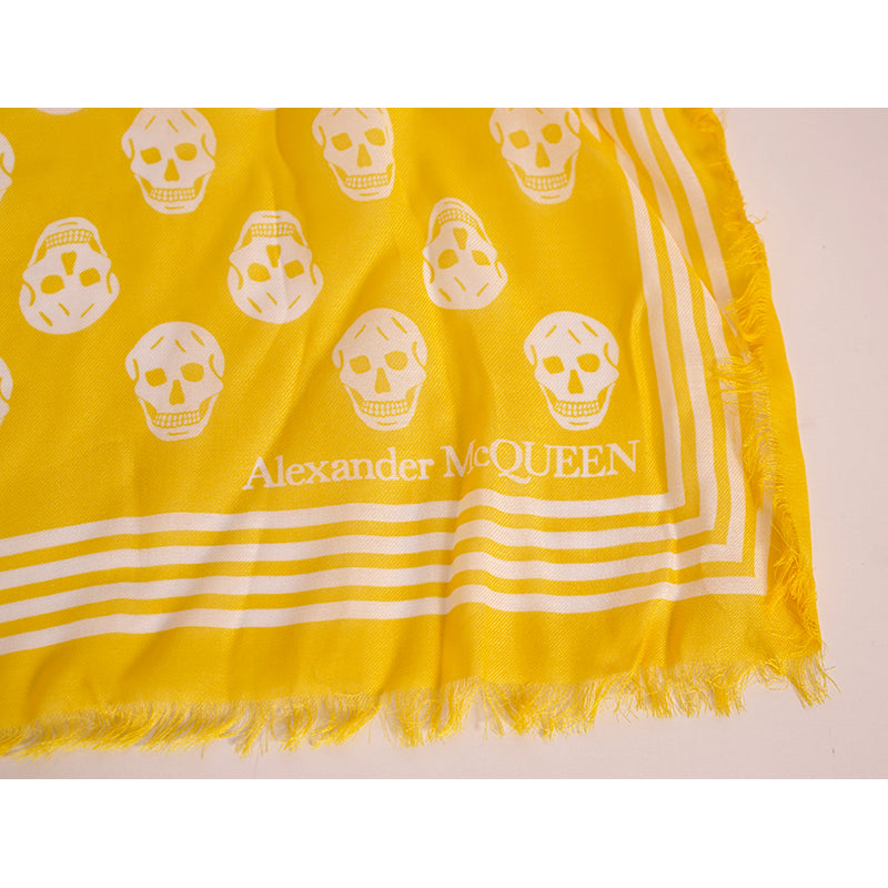 NEW $395 ALEXANDER MCQUEEN Yellow BIKER SKULL PRINT Modal 47" x 55" Shawl SCARF