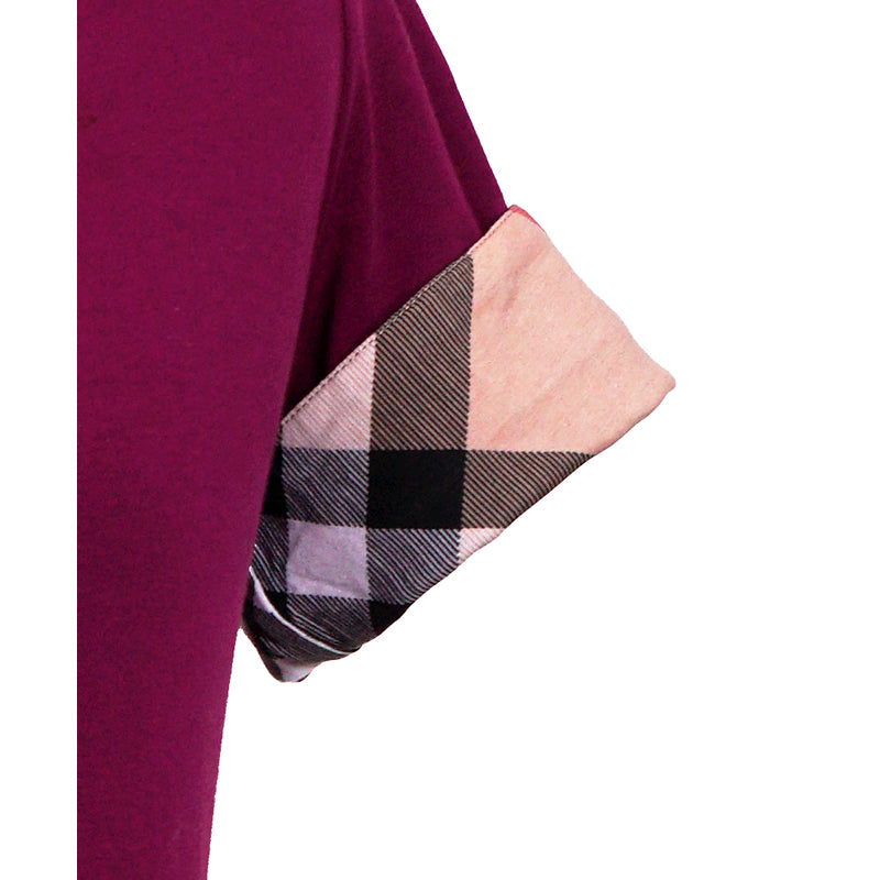 S NEW $390 BURBERRY Magenta Pink LOGO NOVA CHECK CUFF Ancholme TEE TOP T-SHIRT