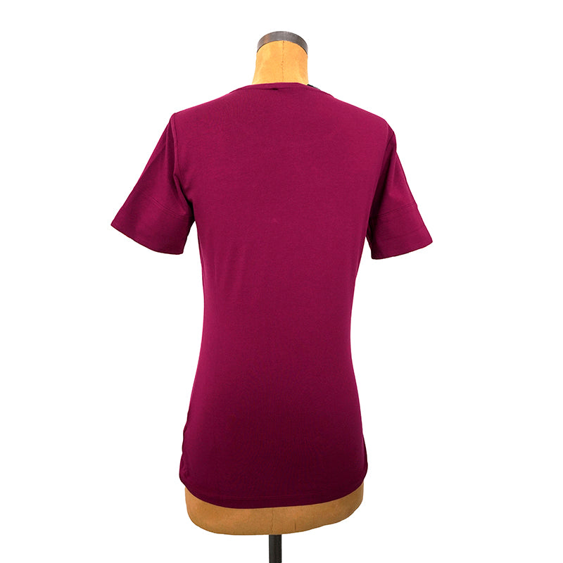 S NEW $390 BURBERRY Magenta Pink LOGO NOVA CHECK CUFF Ancholme TEE TOP T-SHIRT