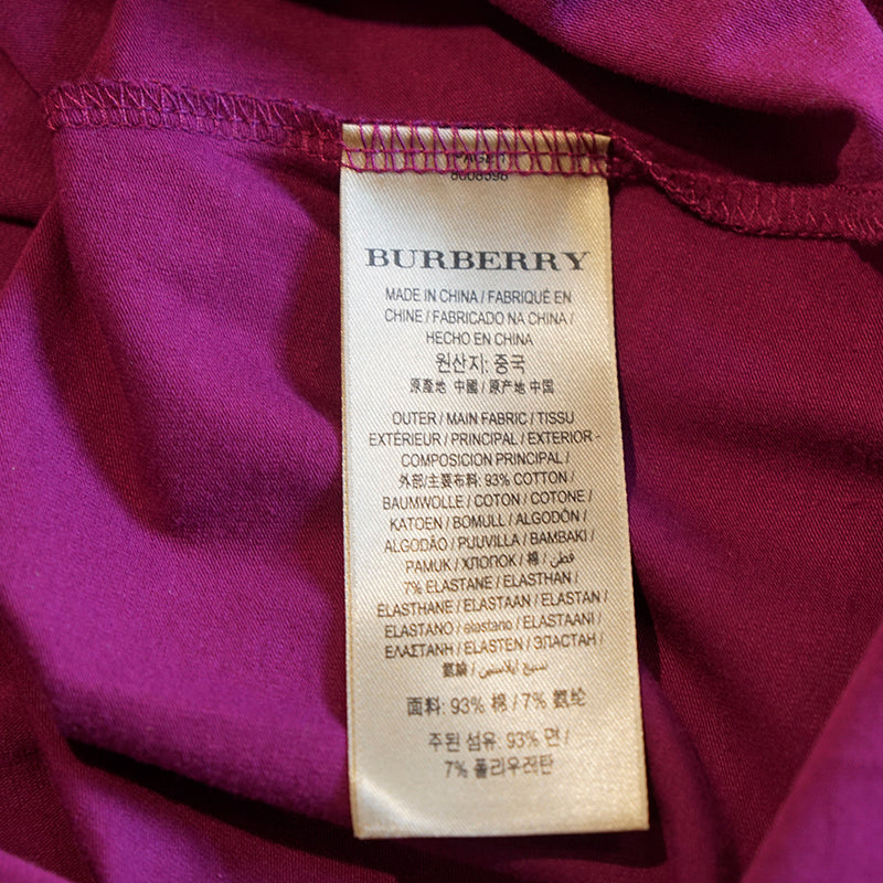 S NEW $390 BURBERRY Magenta Pink LOGO NOVA CHECK CUFF Ancholme TEE TOP T-SHIRT