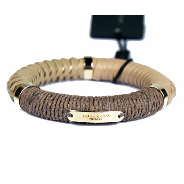 NEW $425 BURBERRY PRORSUM Beige LEATHER Twine Gold Tone Arthill BRACELET BANGLE