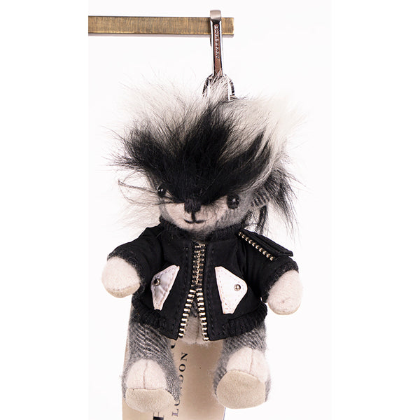 NEW $450 BURBERRY Gray Cashmere Shearling MOHAWK LOGO ROCK THOMAS BEAR KEYCHAIN