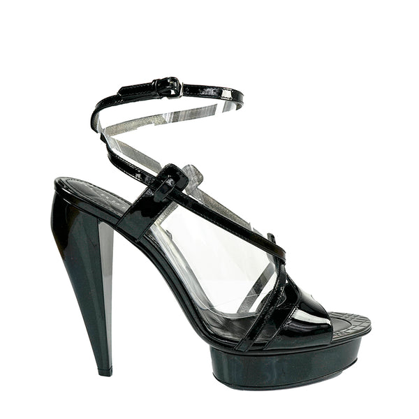 39 NEW $950 BURBERRY PRORSUM Black Patent Strappy High Heels PLATFORM SANDALS