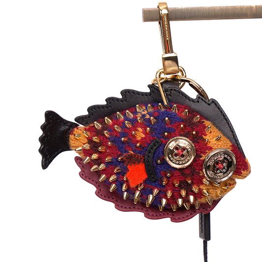 NEW $395 BURBERRY Nigel The Sole Fish SPIKE STUDDED Bag Charm CASHMERE KEY RING