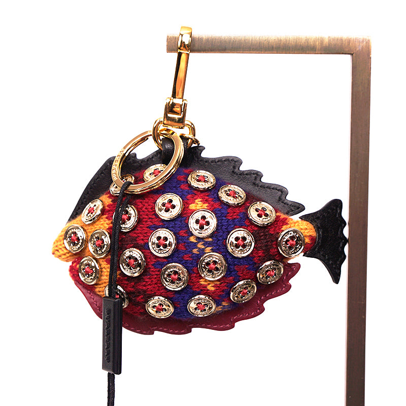 NEW $395 BURBERRY Nigel The Sole Fish SPIKE STUDDED Bag Charm CASHMERE KEY RING