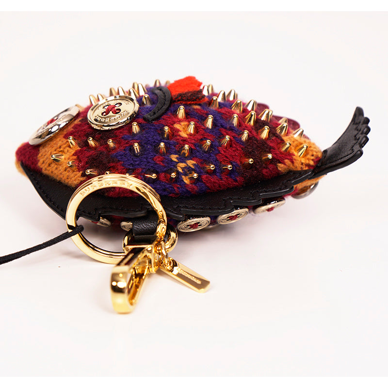 NEW $395 BURBERRY Nigel The Sole Fish SPIKE STUDDED Bag Charm CASHMERE KEY RING