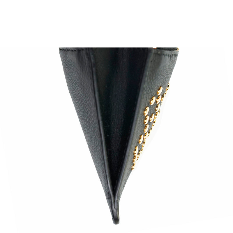 NEW $345 BURBERRY Black Leather GOLD STUDDED Zip Pouch WALLET CARD CASE NWOT