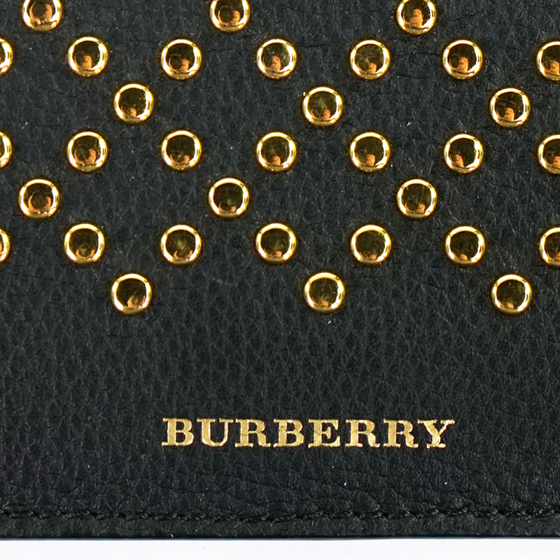 NEW $345 BURBERRY Black Leather GOLD STUDDED Zip Pouch WALLET CARD CASE NWOT