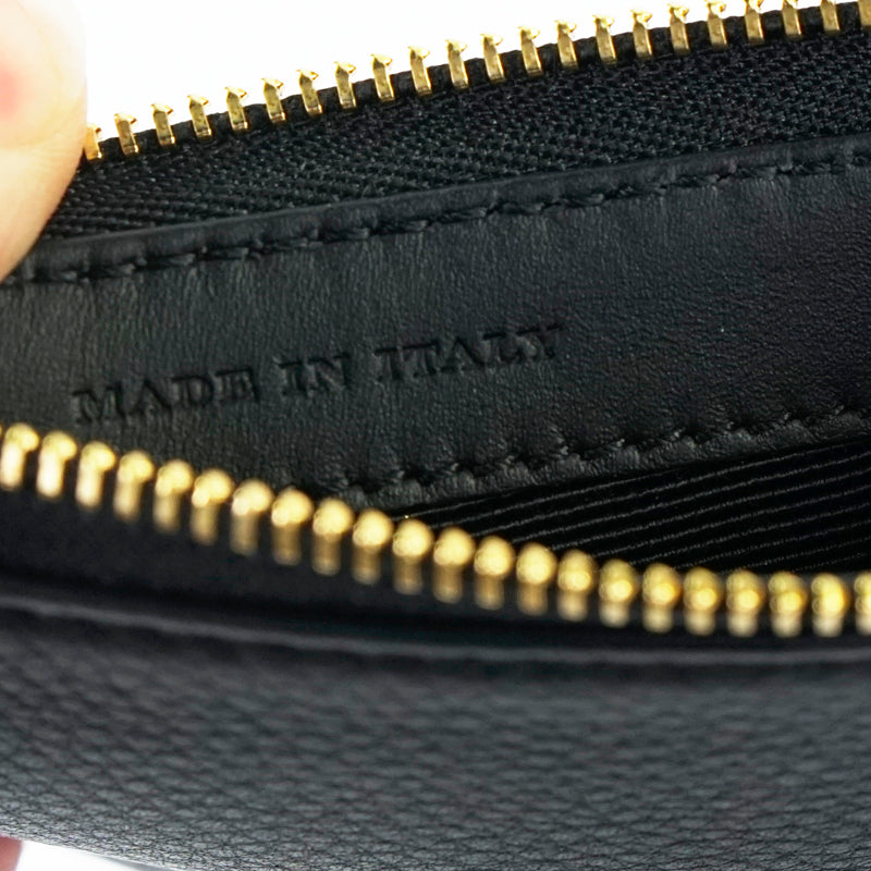 NEW $345 BURBERRY Black Leather GOLD STUDDED Zip Pouch WALLET CARD CASE NWOT