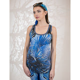 sz L NEW $523 ROBERTO CAVALLI Blue Jersey TROPICAL PALM PRINT Oversize TANK TOP