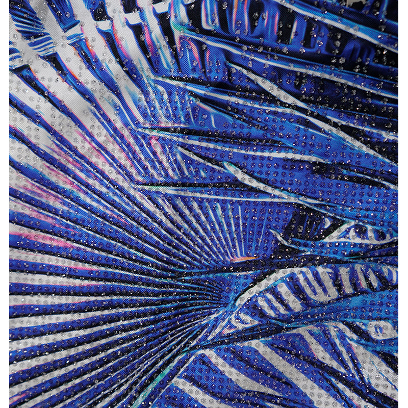 sz L NEW $523 ROBERTO CAVALLI Blue Jersey TROPICAL PALM PRINT Oversize TANK TOP