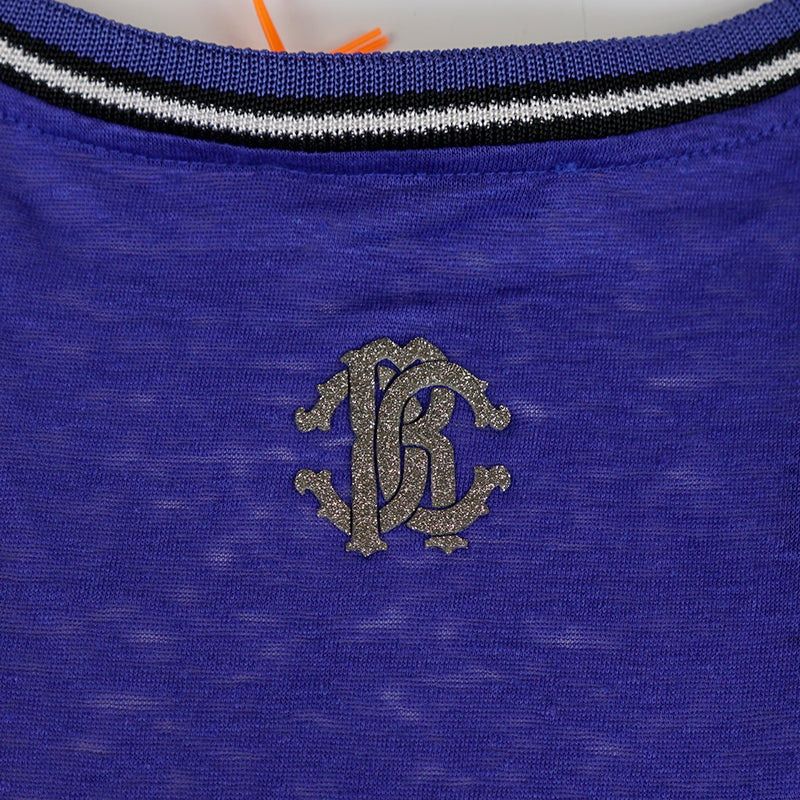sz L NEW $523 ROBERTO CAVALLI Blue Jersey TROPICAL PALM PRINT Oversize TANK TOP