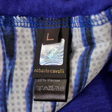 sz L NEW $523 ROBERTO CAVALLI Blue Jersey TROPICAL PALM PRINT Oversize TANK TOP