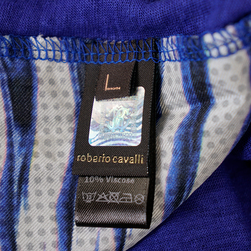 sz L NEW $523 ROBERTO CAVALLI Blue Jersey TROPICAL PALM PRINT Oversize TANK TOP