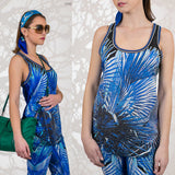 sz L NEW $523 ROBERTO CAVALLI Blue Jersey TROPICAL PALM PRINT Oversize TANK TOP