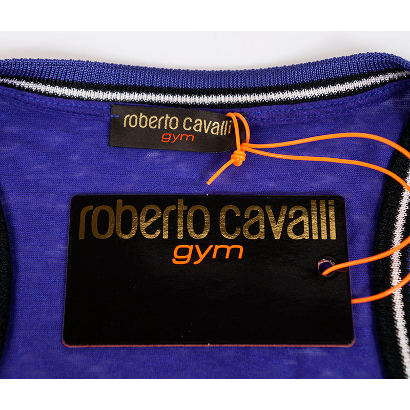 sz L NEW $523 ROBERTO CAVALLI Blue Jersey TROPICAL PALM PRINT Oversize TANK TOP