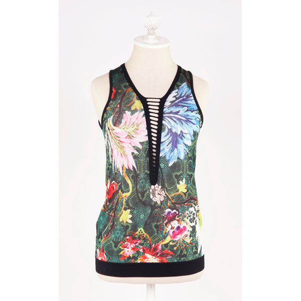 44/38 NEW $1,095 ROBERTO CAVALLI Tropical Snakeskin Print Viscose KNIT TANK TOP XS