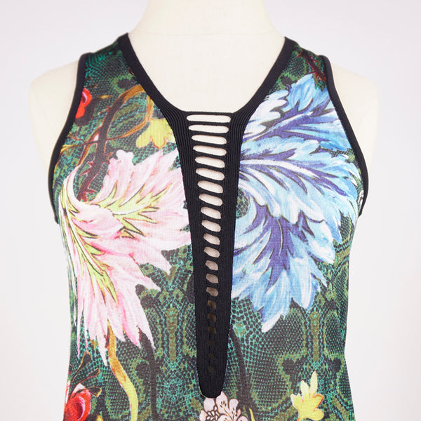 44/38 NEW $1,095 ROBERTO CAVALLI Tropical Snakeskin Print Viscose KNIT TANK TOP XS
