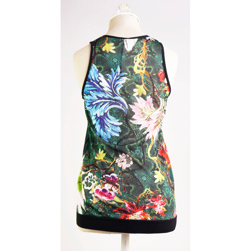 44/38 NEW $1,095 ROBERTO CAVALLI Tropical Snakeskin Print Viscose KNIT TANK TOP XS
