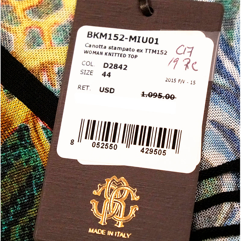 44/38 NEW $1,095 ROBERTO CAVALLI Tropical Snakeskin Print Viscose KNIT TANK TOP XS