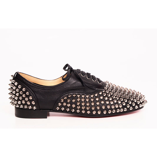 37 NEW $995 CHRISTIAN LOUBOUTIN Black Leather FREDDY STUDDED SPIKE Oxford Shoes
