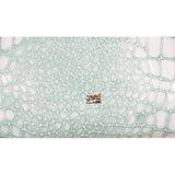 NEW $520 ROBERTO CAVALLI CLASS Sea Green Leather EMBOSSED CROC Panthera TOTE BAG