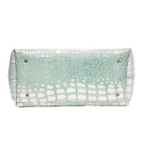 NEW $520 ROBERTO CAVALLI CLASS Sea Green Leather EMBOSSED CROC Panthera TOTE BAG