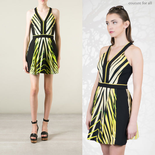 42 & 46 NEW $2560 ROBERTO CAVALLI Black Yellow-Green TROPICAL PALM PRINT Summer DRESS
