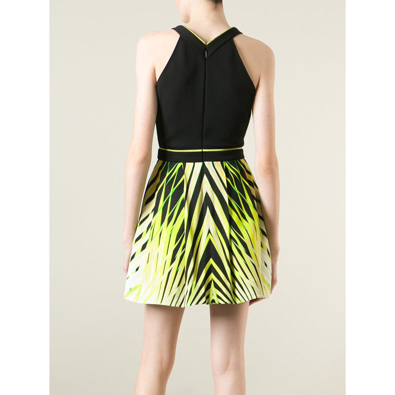 42 NEW $2560 ROBERTO CAVALLI Black Yellow-Green TROPICAL PALM PRINT Summer DRESS