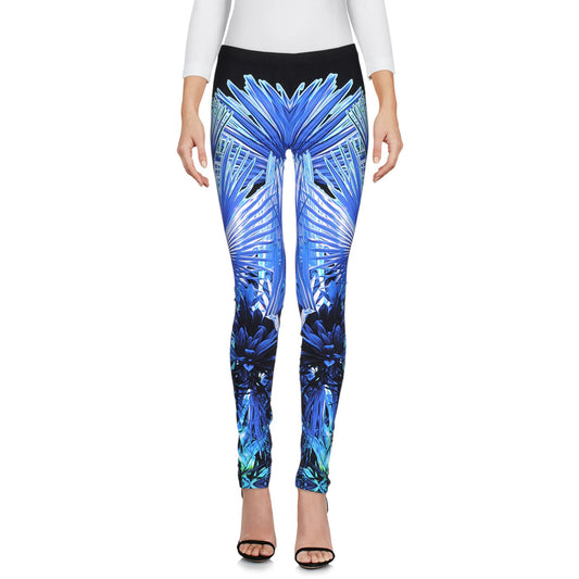 XL/L NEW $630 ROBERTO CAVALLI Blue Jersey TROPICAL PALM PRINT Skinny LEGGINGS