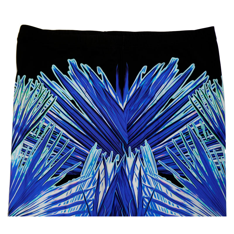 XL/L NEW $630 ROBERTO CAVALLI Blue Jersey TROPICAL PALM PRINT Skinny LEGGINGS