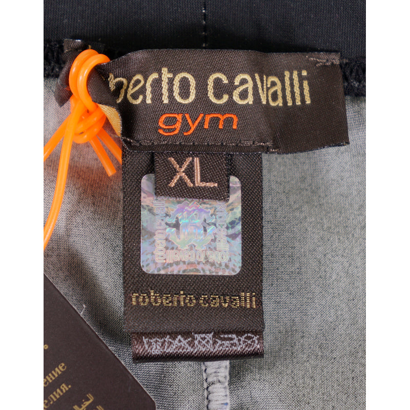 XL/L NEW $630 ROBERTO CAVALLI Blue Jersey TROPICAL PALM PRINT Skinny LEGGINGS