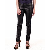 38 XS NEW $740 ROBERTO CAVALLI Black VEGAN LEATHER PANEL Dark Rinse SKINNY JEANS