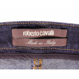 38 XS NEW $740 ROBERTO CAVALLI Black VEGAN LEATHER PANEL Dark Rinse SKINNY JEANS