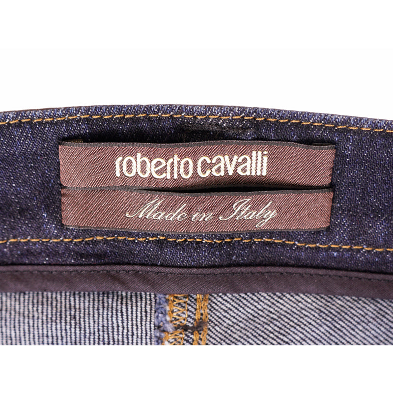 38 XS NEW $740 ROBERTO CAVALLI Black VEGAN LEATHER PANEL Dark Rinse SKINNY JEANS