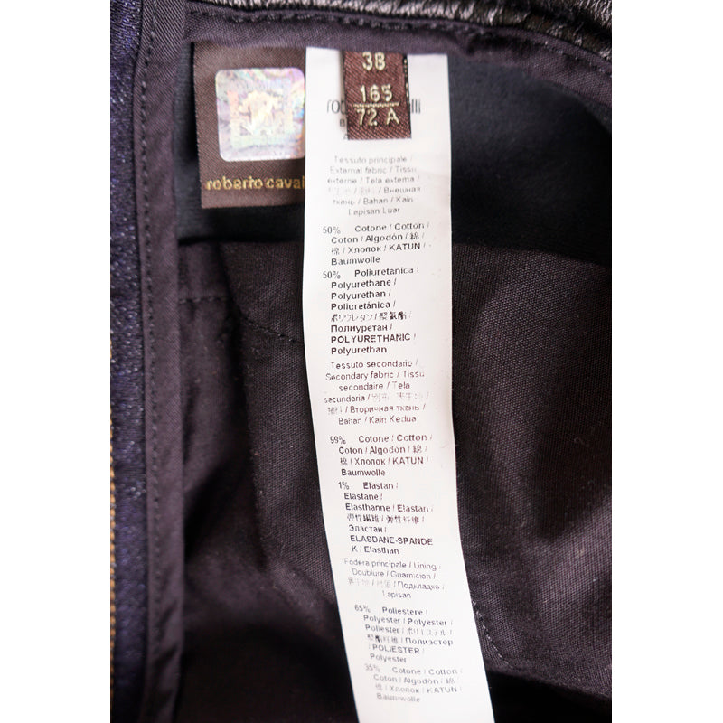 38 XS NEW $740 ROBERTO CAVALLI Black VEGAN LEATHER PANEL Dark Rinse SKINNY JEANS