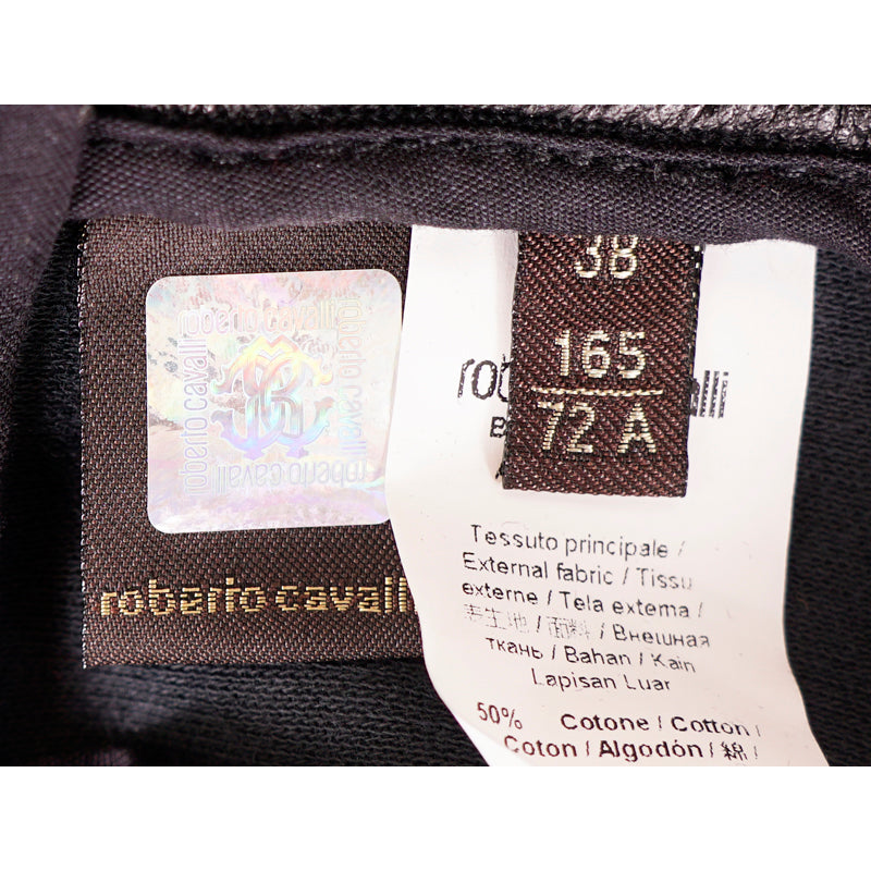 38 XS NEW $740 ROBERTO CAVALLI Black VEGAN LEATHER PANEL Dark Rinse SKINNY JEANS