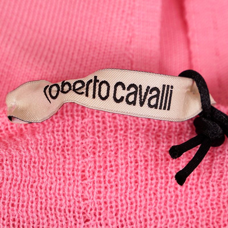38 NEW $675 ROBERTO CAVALLI Pink WOOL CASHMERE RC LOGO Knit Tunic SWEATER TOP XS