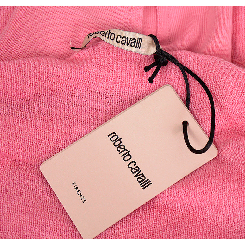 38 NEW $675 ROBERTO CAVALLI Pink WOOL CASHMERE RC LOGO Knit Tunic SWEATER TOP XS